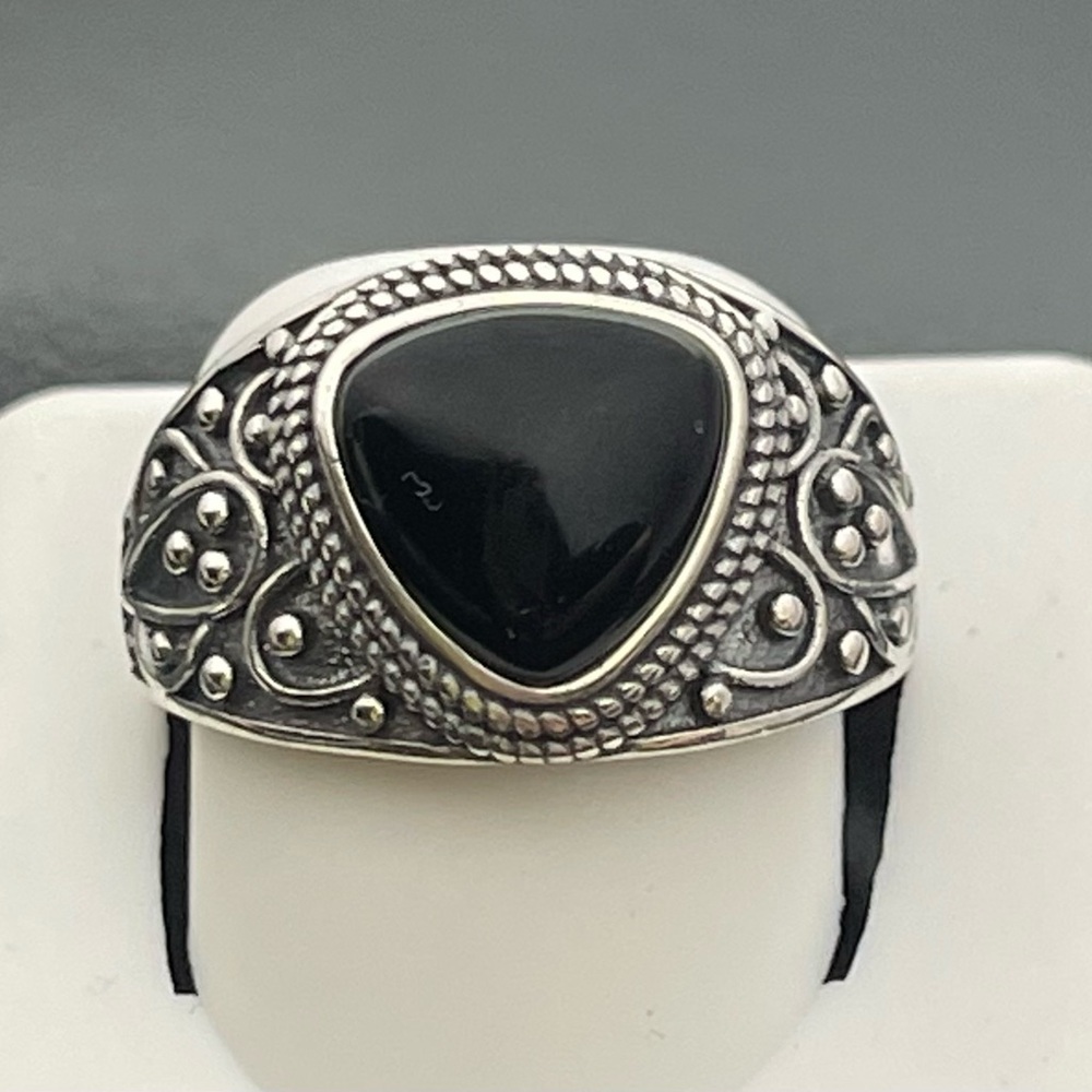 Black Agate Size 9 Solid 925 Victorian Style Ston… - image 1